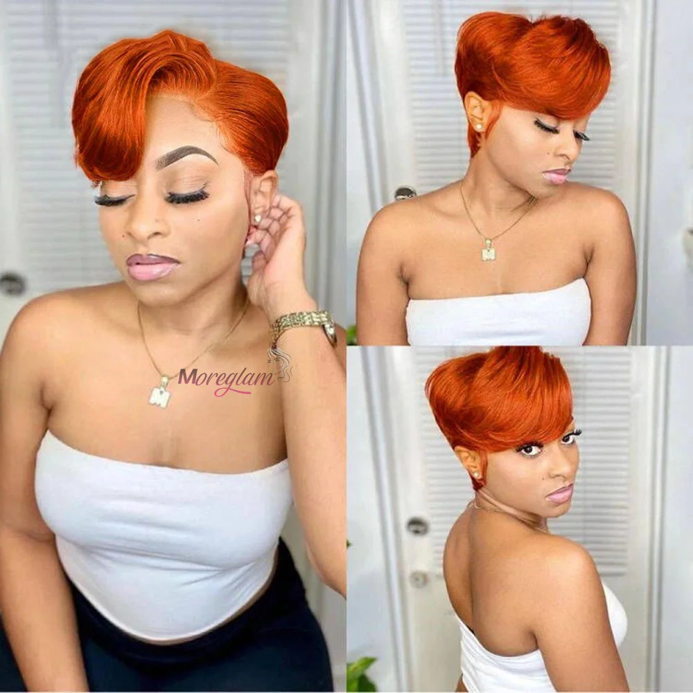 

13x4 Pixie Cut Short Bob Ginger Orange Human Hair Lace Front Wigs Brazilian Straight Bob Transparent Lace Frontal Wigs For Women