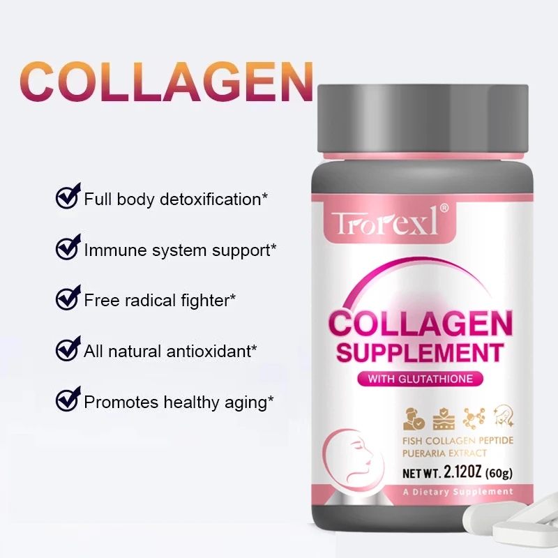 Trorexl Collagen Glutathione Tablets - Whitening, Smooth and Firm Skin, Increase Muscle Mass, Hair, Skin & Nails, Immune Support