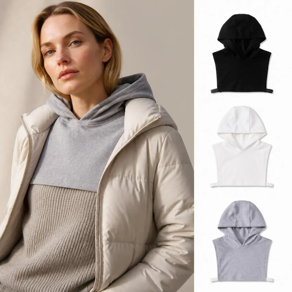 Single-sided Fleece Fake Hood Collar Soft Cotton Spandex Sleeveless Design Fleece Hood Collar No Drawstring Classic Color