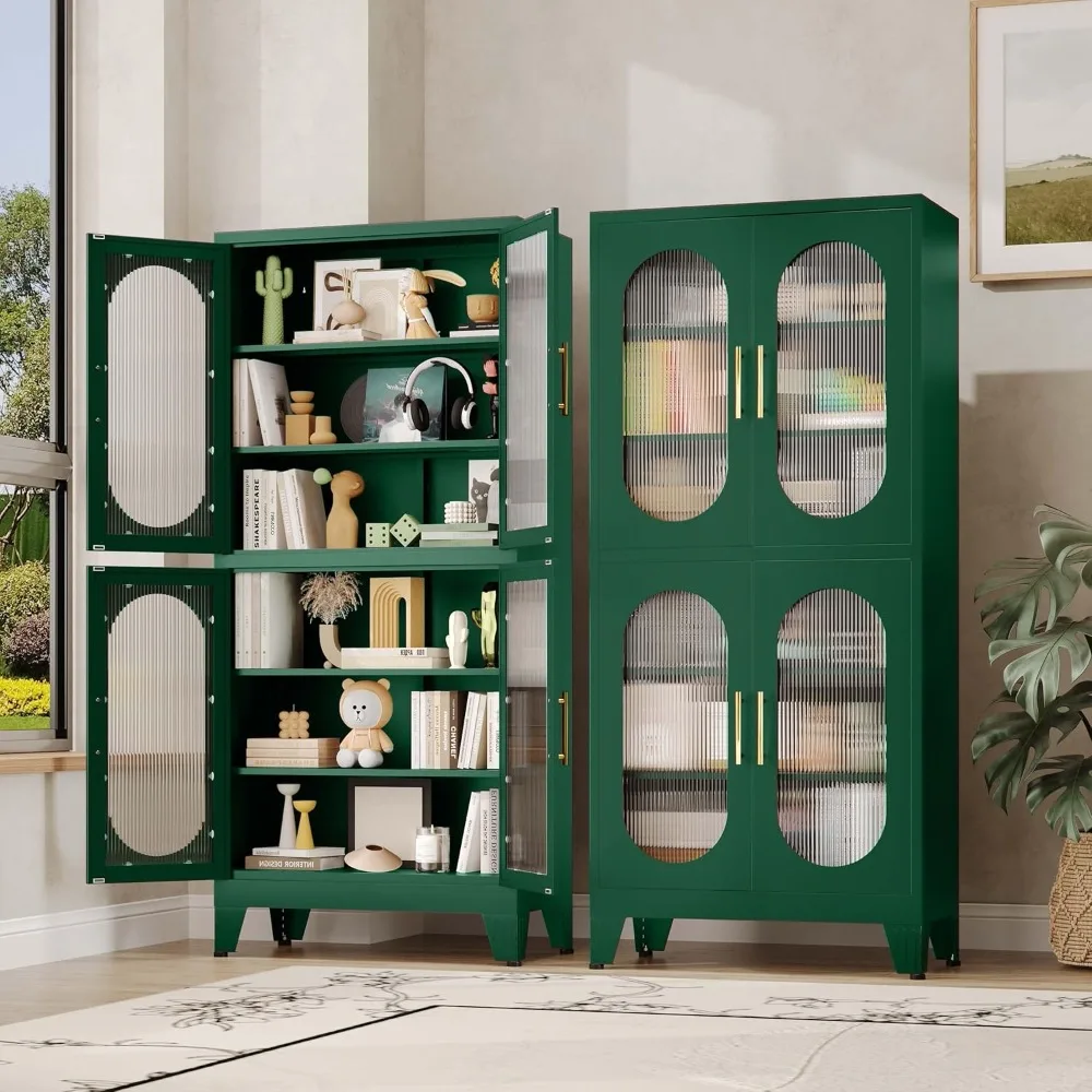 

Metal Storage Cabinet, 61" Pantry Kitchen Storage Cabinets with 4 Acrylic Glass Doors 4 Adjustable Shelves, Pantry Storage Cabin