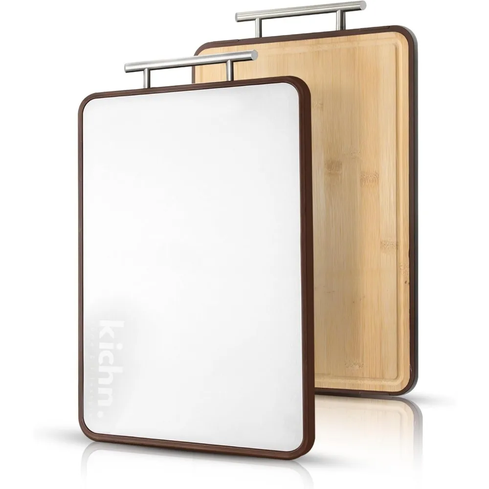 

Разделочная доска из нержавеющей стали, разделочная доска из бамбука, двухсторонняя разделочная доска для мяса и овощей, нескользящая, легко заклеивается