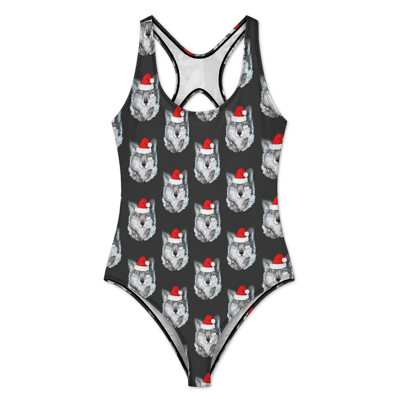 Christmas Wolf Swimsuit Funny Animal Print One Piece Swimwear Push Up Aesthetic Monokini Sexy Surfing Printed Beachwear