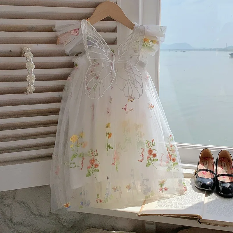 Embroidery Flower Girl Dresses Baby Girl Tutu Dress Angel Birthday Dress Girl Clothes Butterfly Fairy Mesh Tulle Party Dresses