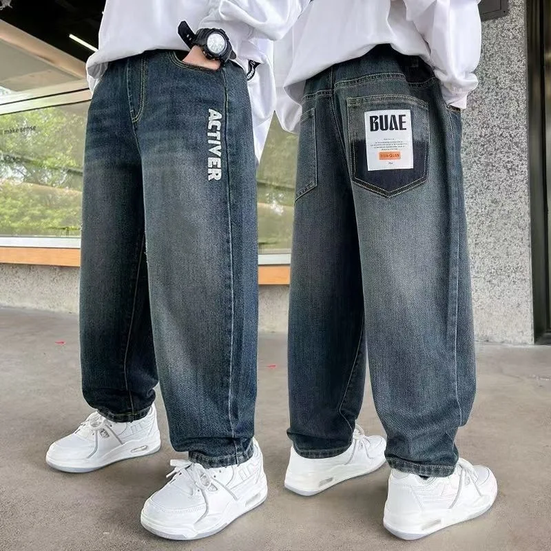 2025 Korean Fashion Winter Boys Jeans Adding Velvet And Thickening Wide Leg pants Boys Jeans Children\'s Pants Kid Jeans