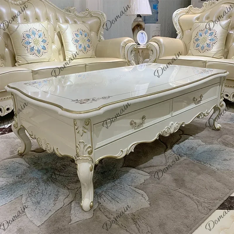 BX European Solid Wood Coffee Table Corner Table Living Room Pearlescent White Piano Paint 2026 Modern Simple Furniture