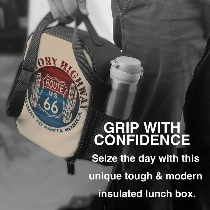 Route 66 Amerika Road Vintage Trip Thermisch Geïsoleerde Lunchtas Lunchcontainer Voor Werk School Reizen Opslag Bento Food Box