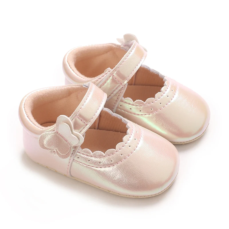 0-18M Baby Girls Shiny Mary Jane Shoes Bow Detail Soft Sole Princess Party First Walker Footwear