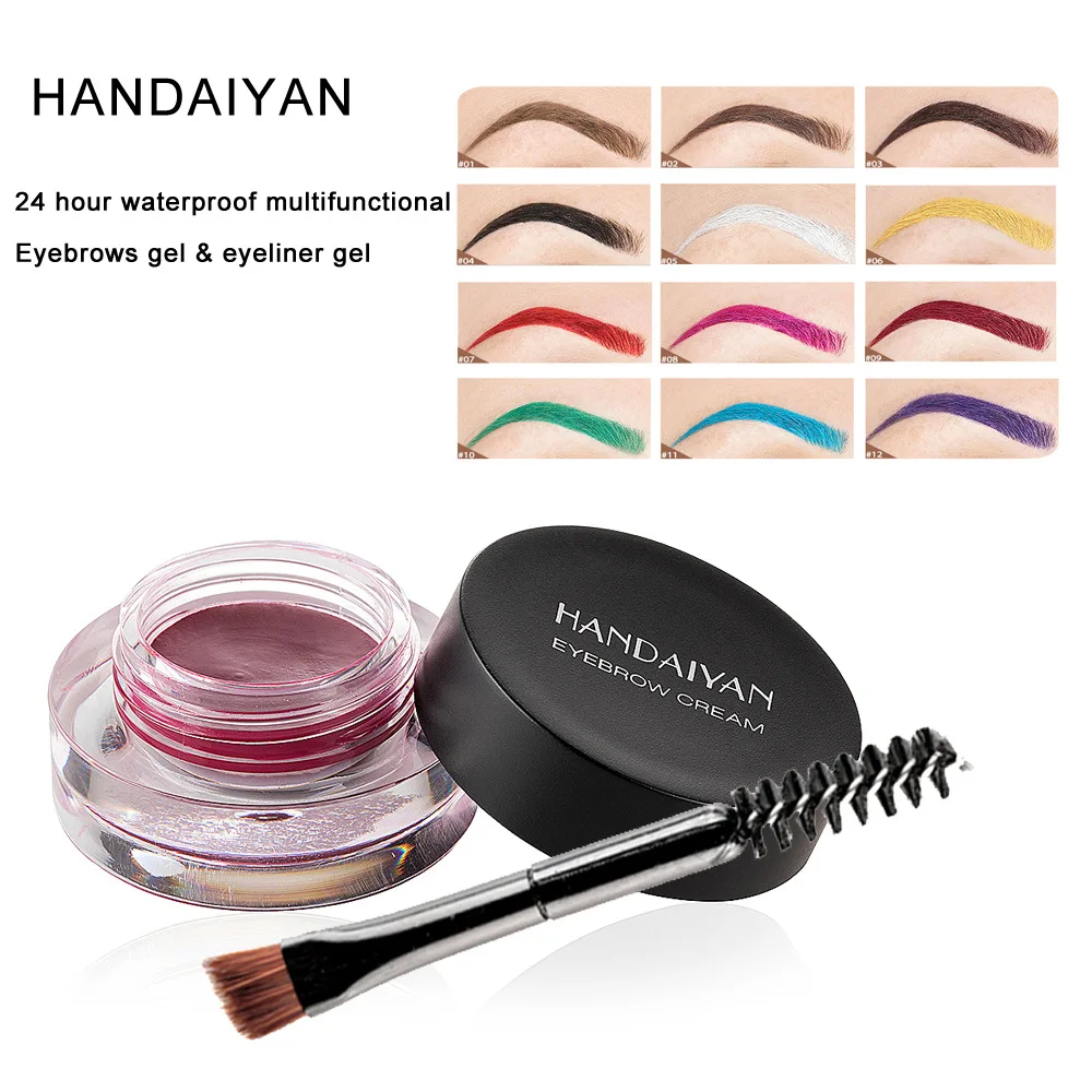 HANDAIYAN 12 색 눈썹 젤 다채로운 눈썹 크림 눈썹 염료 접착제 페이딩 없음 방수 오래 지속되는 눈썹 메이크업 화장품
