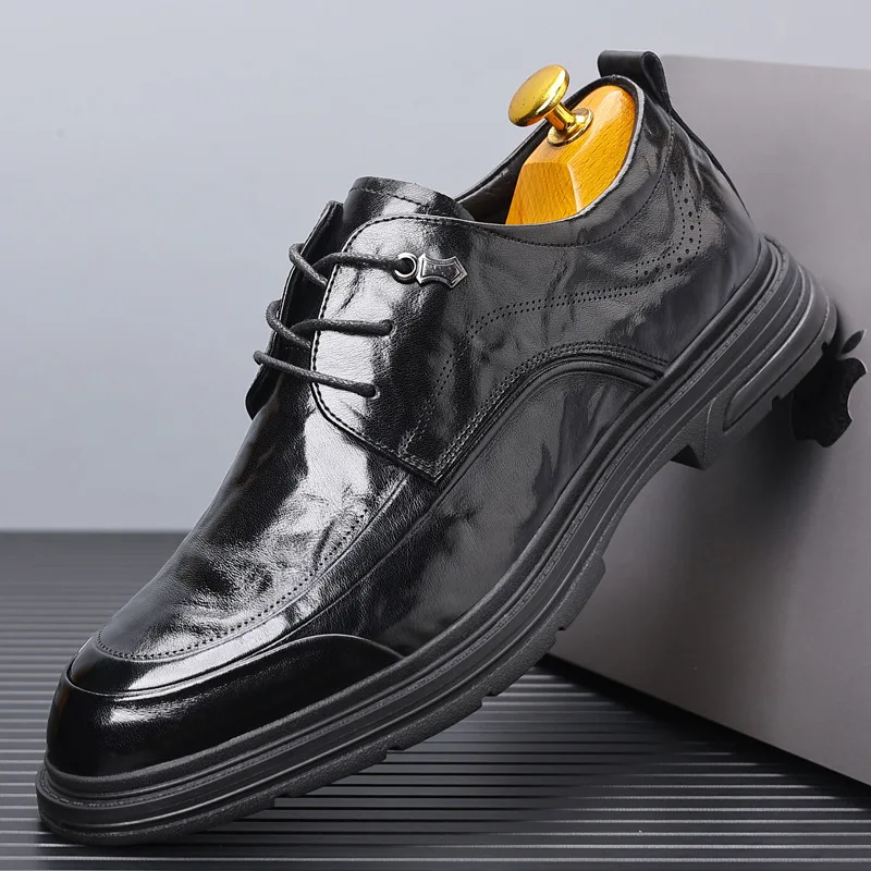 Men's business leather shoes, handcrafted high formal casual shoes, trendy and comfortable cowhide men's shoes