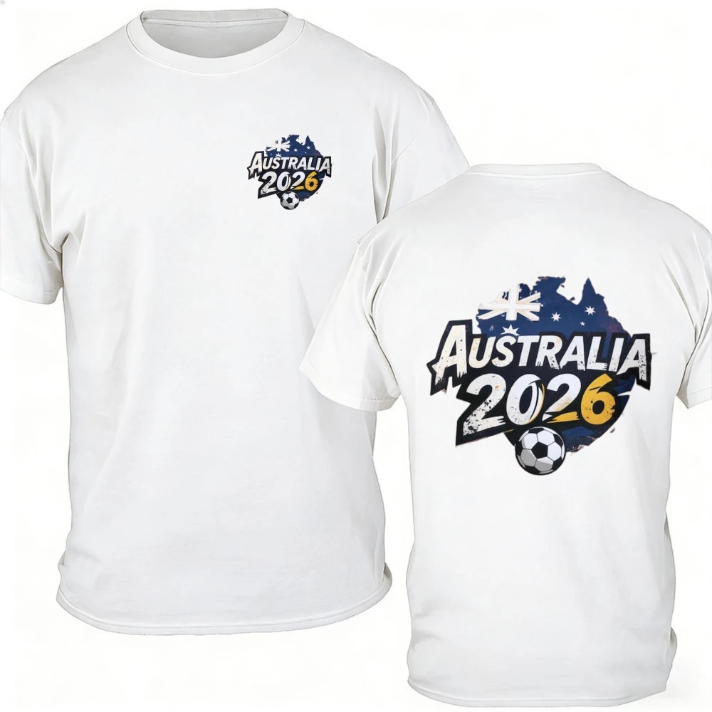 Camiseta de Fútbol de Australia 2026, Estampado de la Bandera Australiana, Camiseta Blanca 100% Algodón, Regalo Casual para Fanáticos Patrióticos, Camiseta Extra Grande