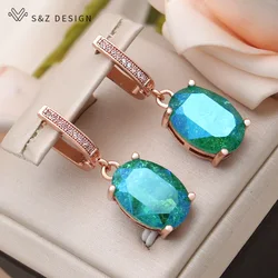 S&Z DESIGN New Fashion Ice Crack Egg Shape Oval Crystal Dangle Earrings For Women 585 Rose Gold Color Cubic Zirconia Jewelry