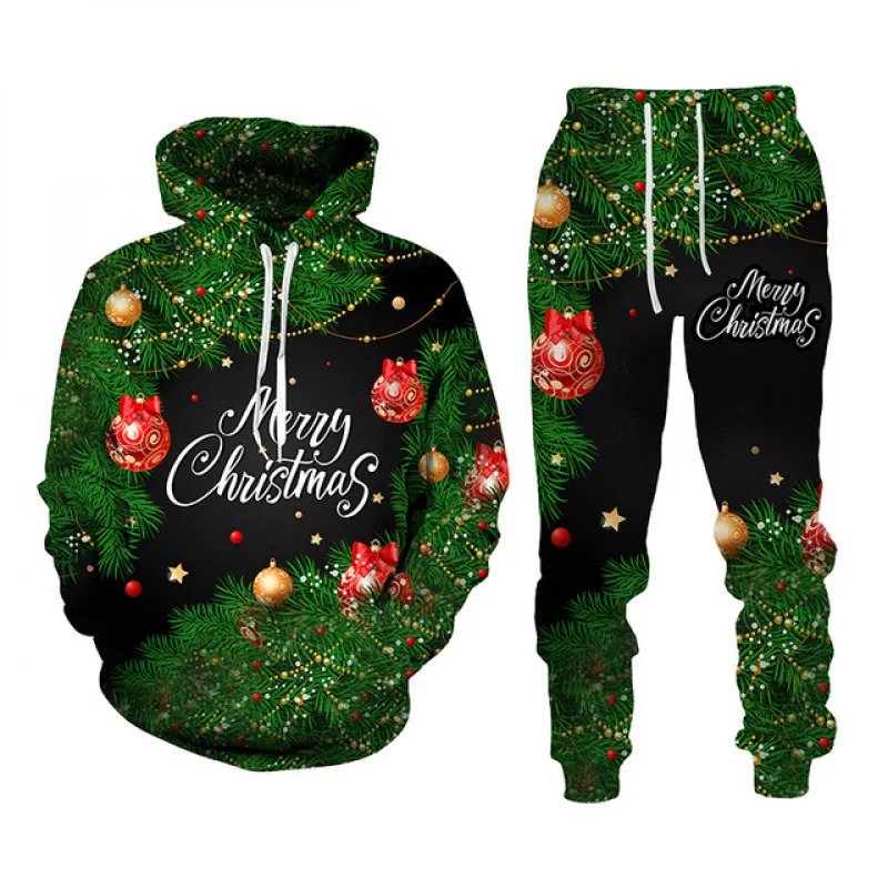 Christmas Santa Claus Autumn Winter 3D Print Boys Girls Tracksuit Set Casual Hoodie+Pants 2pcs Sets Fashion Unisex Clothing