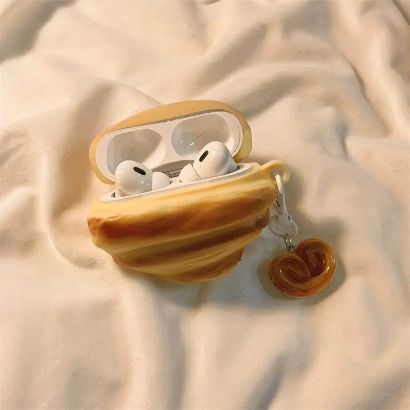 

Чехол 3D Croissant Bread для AirPods для 4/Pro3/1/2 Gen, милый защитный чехол для Bluetooth-гарнитуры, забавный чехол для наушников