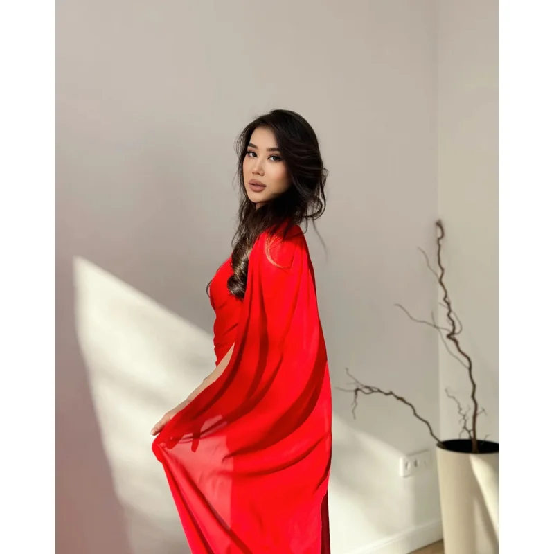 Indie Thời Trang Một Vai Prom Gown Phụ Nữ Màu Đỏ xếp li Đảng Buổi Tối Ăn Mặc Chiều Dài Sàn Nàng Tiên Cá Tùy Chỉnh Trang Phục Chính Thức Dịp Áo