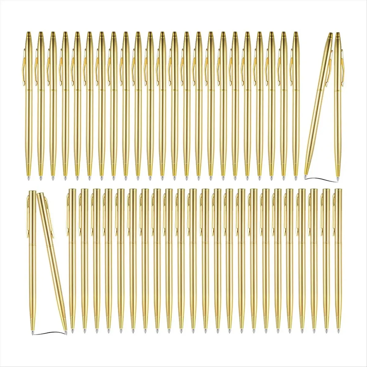 【Best Seller】50Pcs Gold Metallic Slim Ballpoint Pens Retractable Black Ink Mini Conical Pens 1.0mm Penpoint Supplies for Wedding