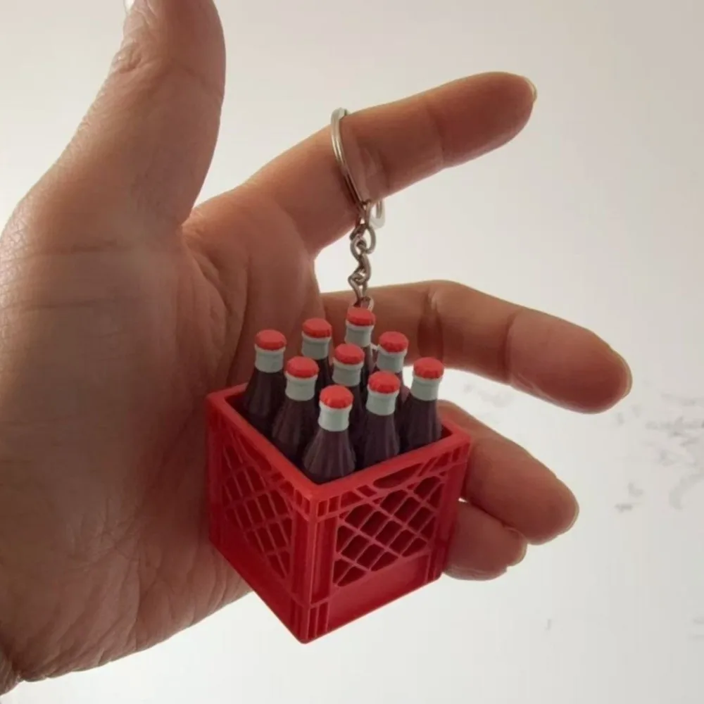 3D Printed Soda Crate Clicker Keychain Funny Novelty Drink Carrier Keyring Lifelike Plastic Button Clicker Keyring Office Worker