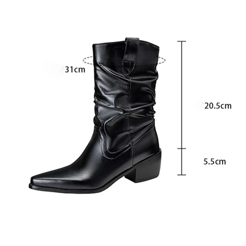 Girseaby 2025 Fashion Women's Mid-Calf Boots Square Toe Block Heels 5.5cm Slip-On Large Size 46-48 Sexy Dating Party Style