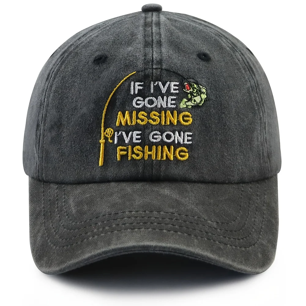 Interesting Fishing Embroidery Pure Washed Cotton Hat