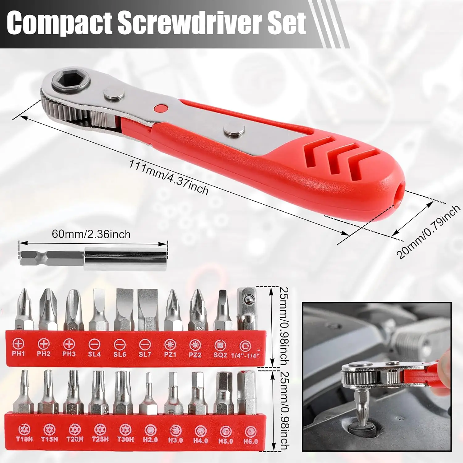 22 in 1 Right Angle Ratchet Screwdriver Set Magnetic Bits 90 Degree Reversible 1/4 inch Mini Men Repair Hand Tools for Any scene