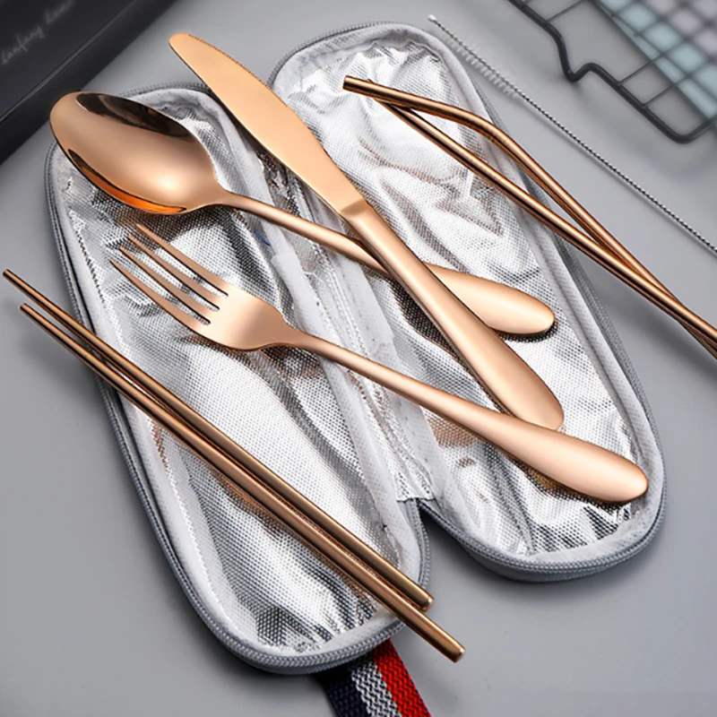 Portable Cutlery Storage Bag Tableware Cloth Zipper Design Pouch Fork Spoon Chopsticks Office Camping Utensil Carrying Case