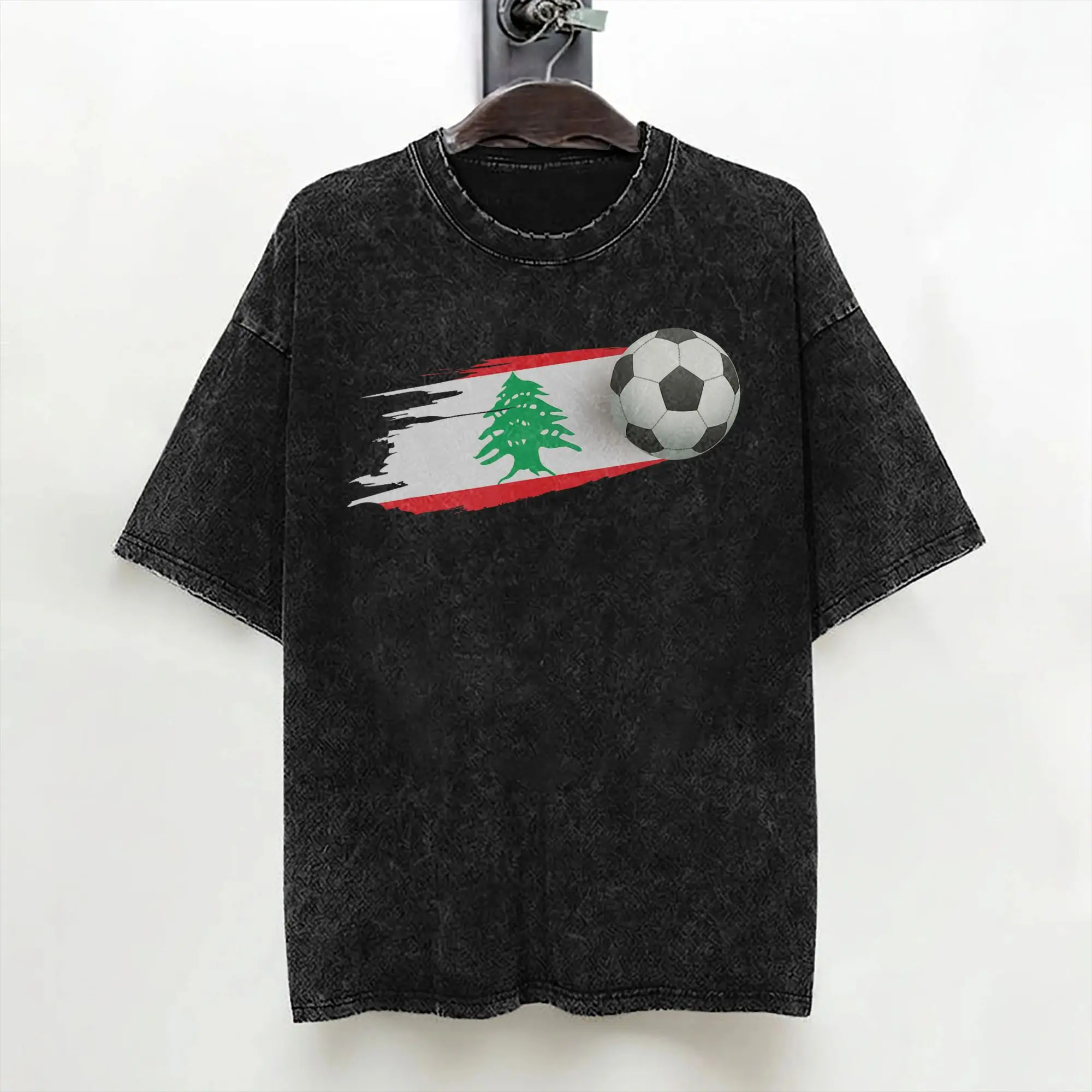 Lebanese Soccer Ball Lebanon Flag T Shirts Washed Short Sleeve Harajuku T-Shirts  Novelty Men Women Streetwear Graphic Tops Tees