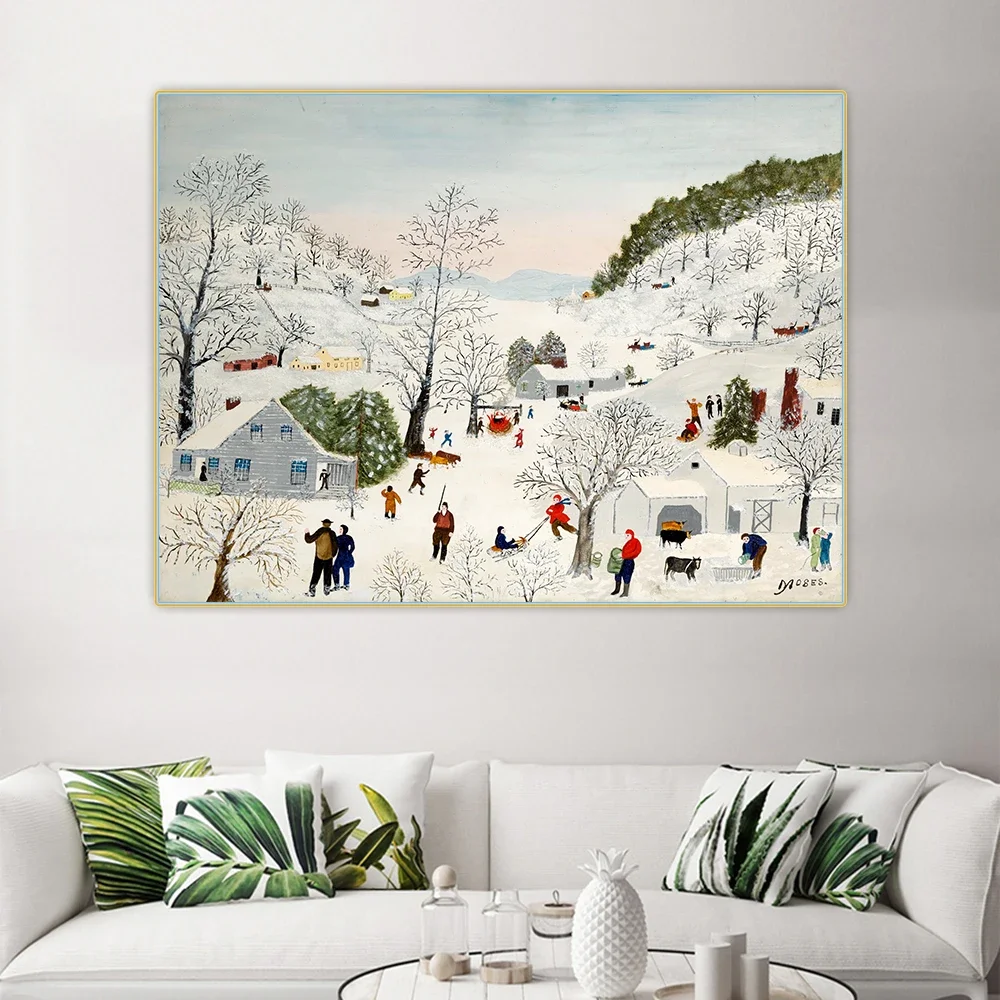 Anna Mary Robertson Grandma Moses《Sugaring time》Canvas Oil Painting Artwork Aesthetic Picture Wall Hanging Decor Home Decoration