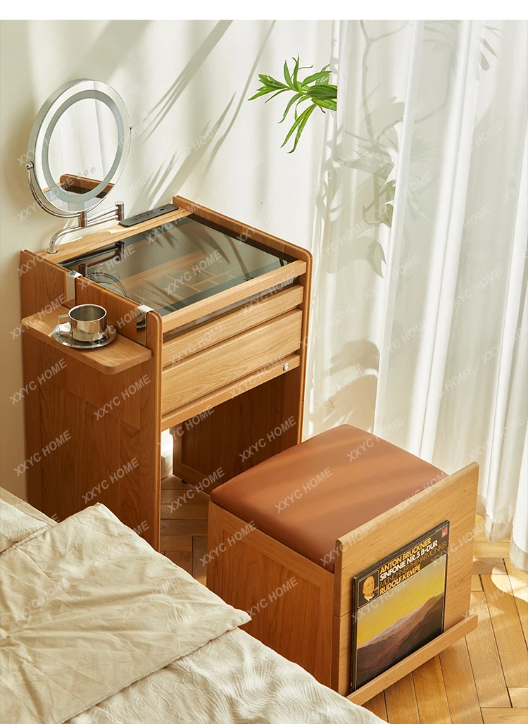 X-S Cherry wood solid wood dresser mini small cosmetic table Japanese-style small apartment narrow bedside table 1