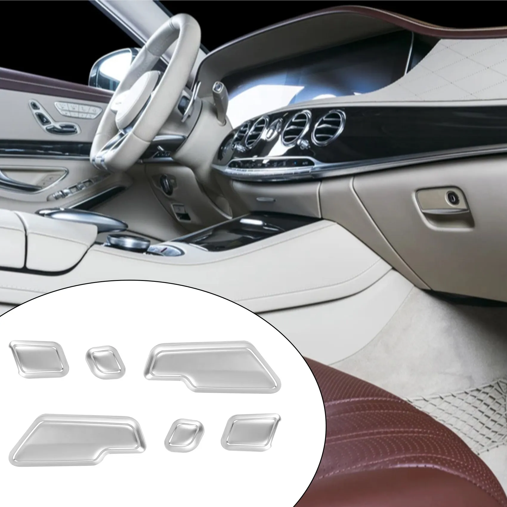 車のドアシート用の調整ボタン,クローム,メルセデスベンツeクラス,w204,w205,w212,w218,x204,x166,c,e,glk,gl,ml,cls,gl,6個