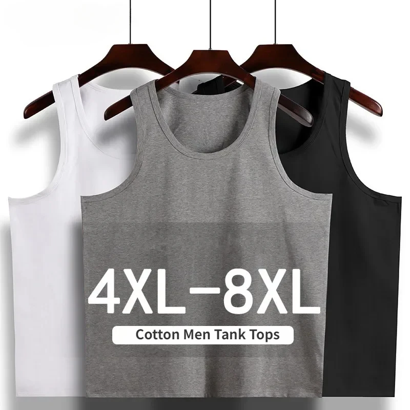 Summer Basic Cotton Vest Men Sports Plus Size 6XL 7XL 8XL White T-shirt Loose Undershirt 150KG Sweat Shirt Black Tank Tops