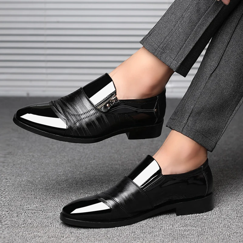 Men's Business Formal Leather Shoes Pointed Toe Slip-on Casual Shoes Simple Low Help Work Dress Shoes Men's Dress Shoes 38-48