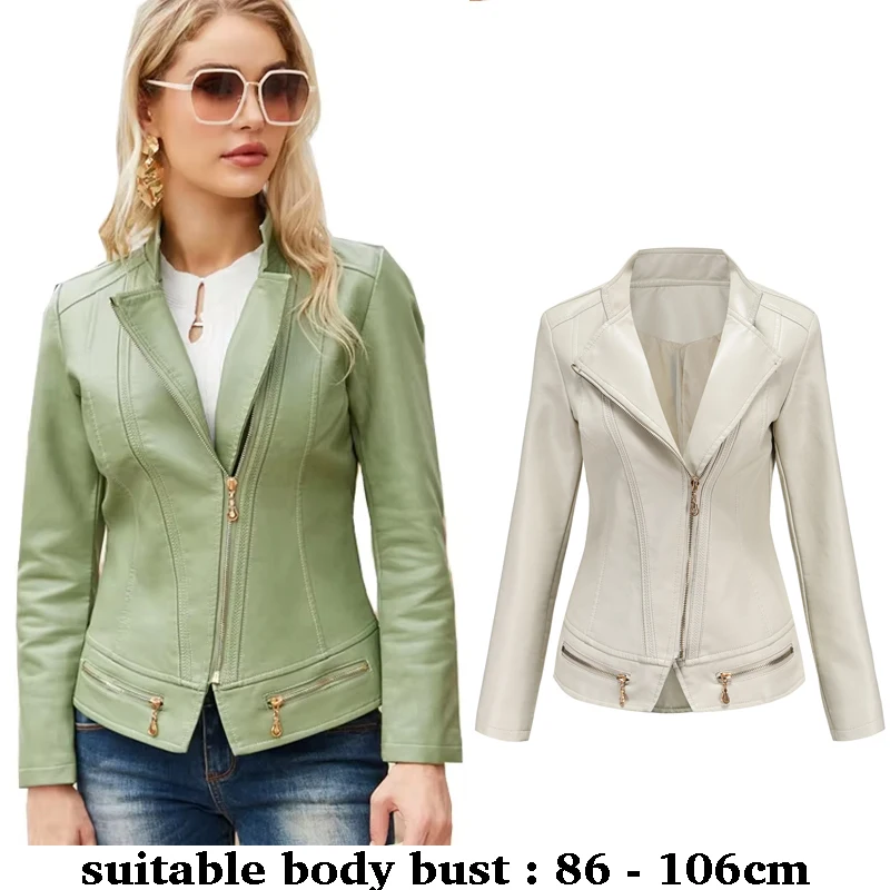 

Высококачественная тонкая кожаная куртка для женщин, мотоциклетная куртка на молнии с длинными рукавами, осень-зима 2025, элегантная одежда, черный, зеленый