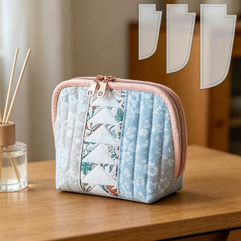 YOMDID 3pcs Portable Toiletry Bag Sewing Template, DIY Storage Pouch Quilting Template, Reusable Transparent PET Material