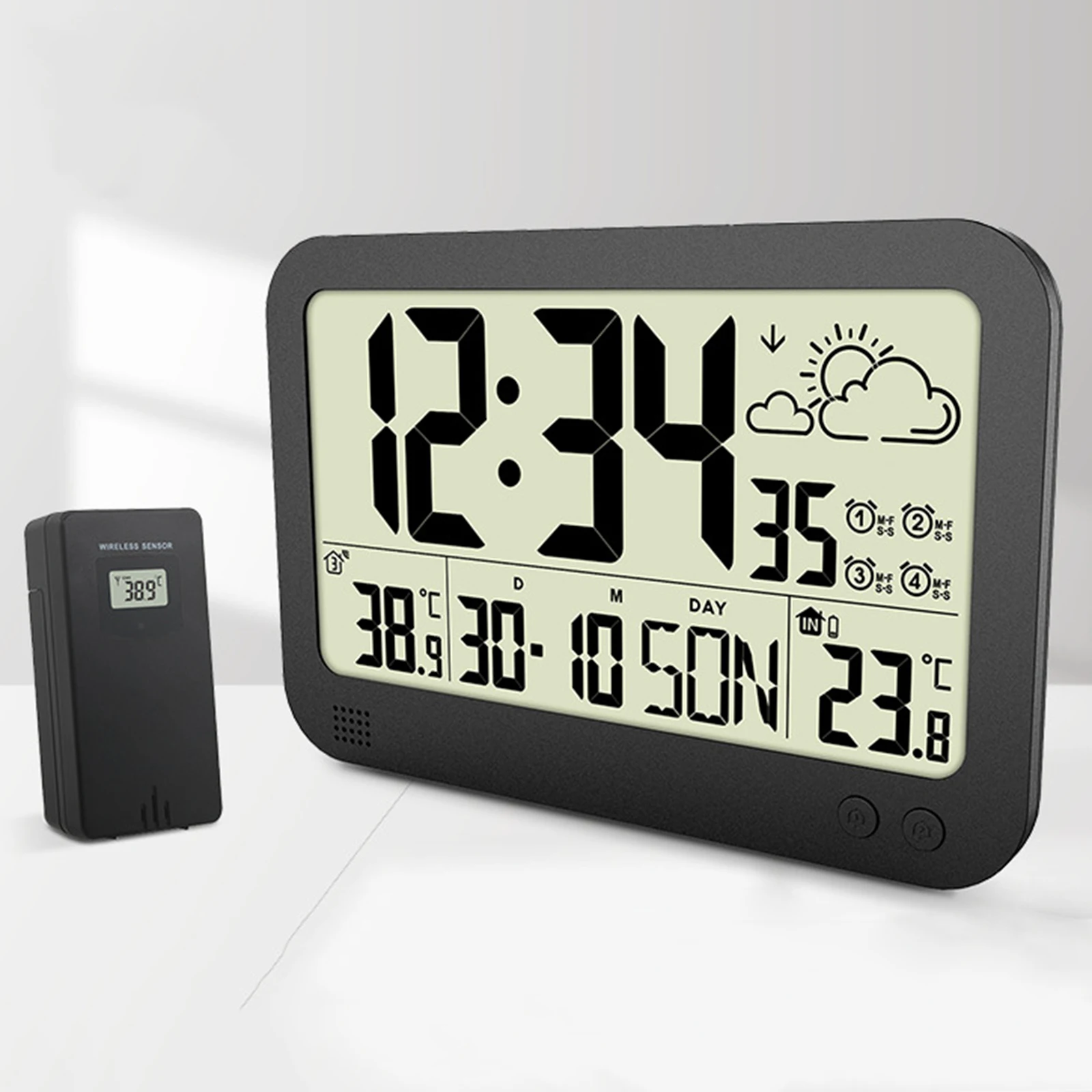 

Digital Weather Station Alarm Clock Thermometer Indoor Outdoor Weather Forecast Large Screen Digital Alarm Clock with Calendar