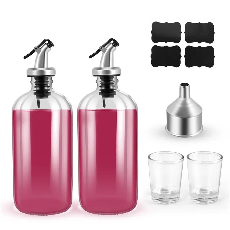 A84E-16Oz Glass Mouthwash Dispenser With Pour Spout Funnel And Labels Reusable Mouthwash Bottles Container