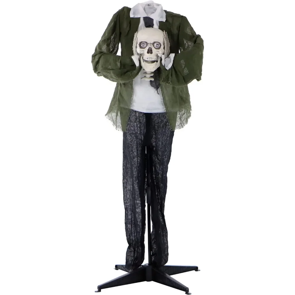 Halloween Outdoor Skull Decoration, Talking Headless Skull with Touch Activated Lights and Sounds, Indoor or Outdoor Decoration