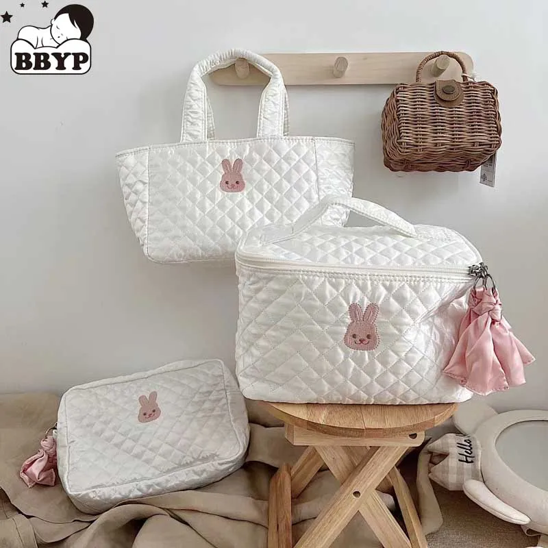 Baby Accessories Stroller Bag Organizer Newborn Diaper Bag Mommy Bag Single Shoulder Handbag Zipper Embroidery bunny Mom Bags