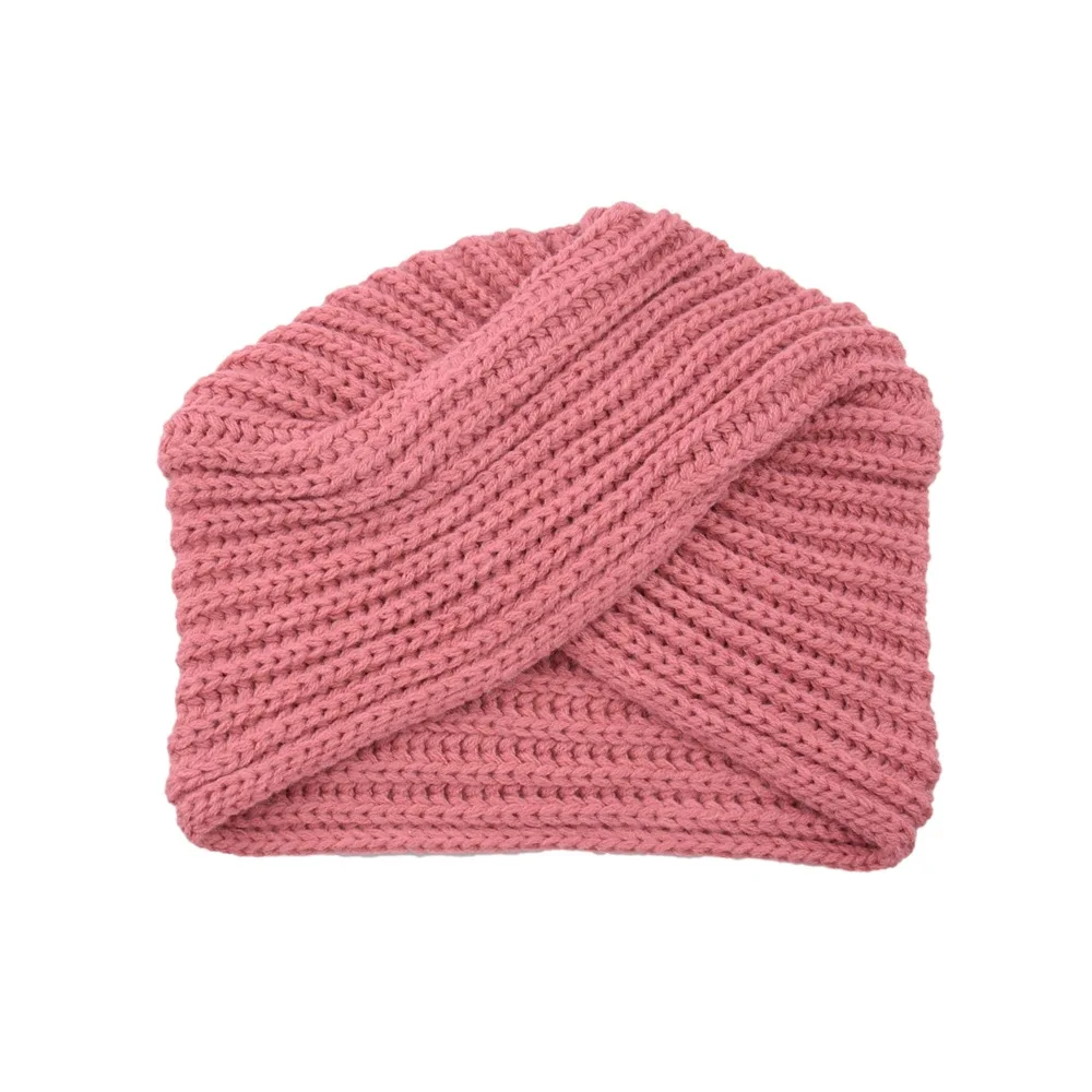 Skullies Beanies Women\'s Knitted Turban Hats Indian Muslim Woolen Crossover Bohemian Cap Hat for Women Bonnet Femme Hiver Beanie