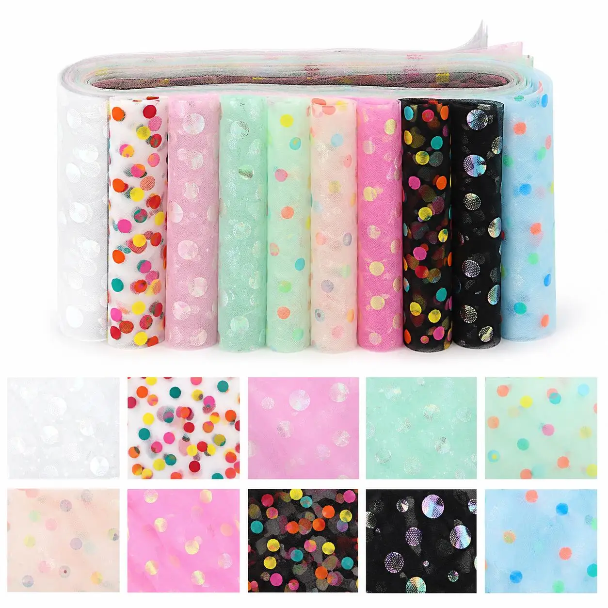 10Pc/Set,10 Images 1pc Each, Size: 6.3*50cm Mesh Gauze Series Sliced Fabric Set Style Combination, Polyester Jelly Roll Fabric