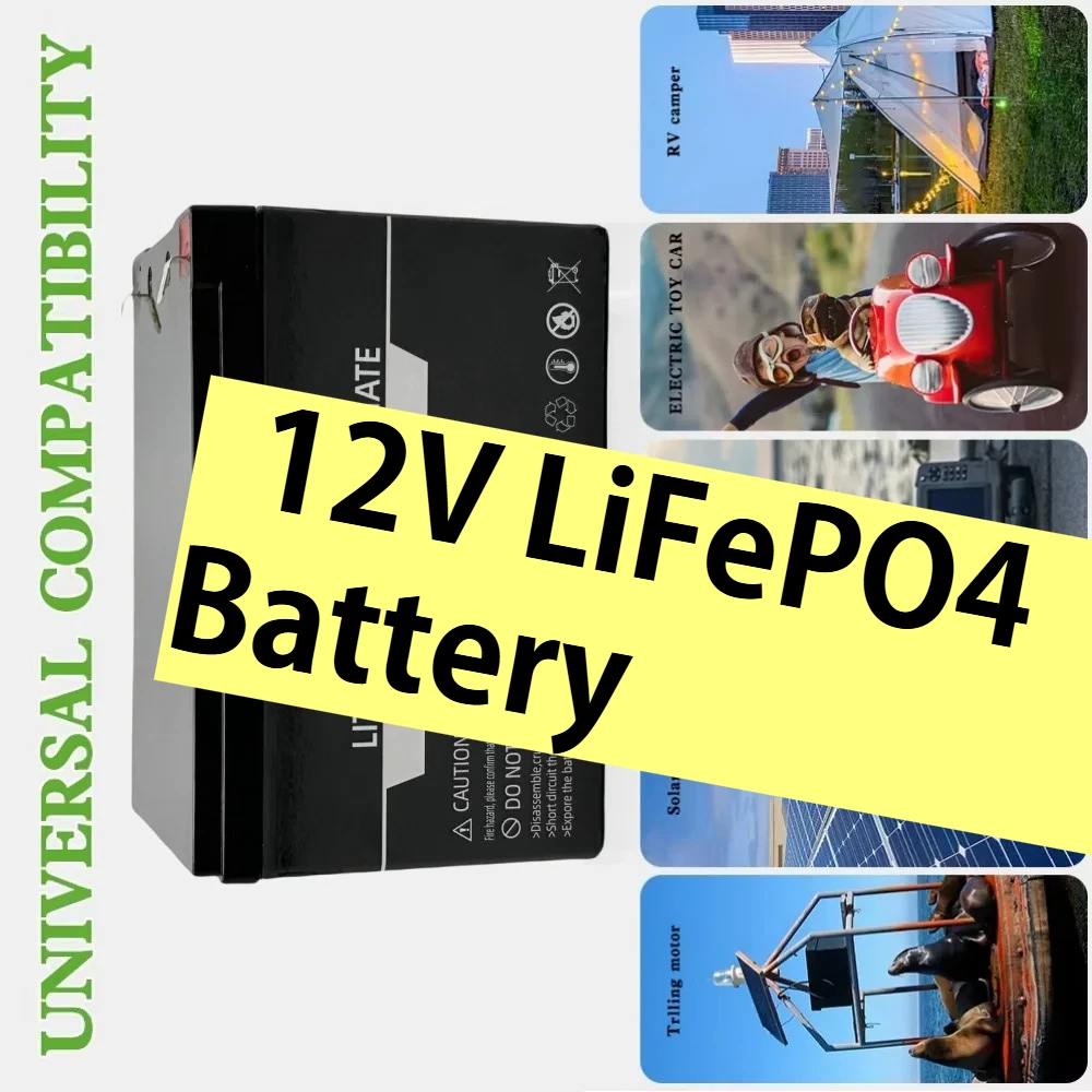 

LiFePO4 Battery 12V 12Ah Built-in BMS 12000mAh Lithium Iron Phosphate Battery for Solar Panel Kits, Pushchairs, Motorhomes,