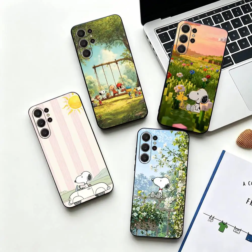Cute S-Snoopyy Soft Silicone Case for Samsung S26, S24, S21, S22, S23, S30, Ultra,  Plus, FE, Lite-Black