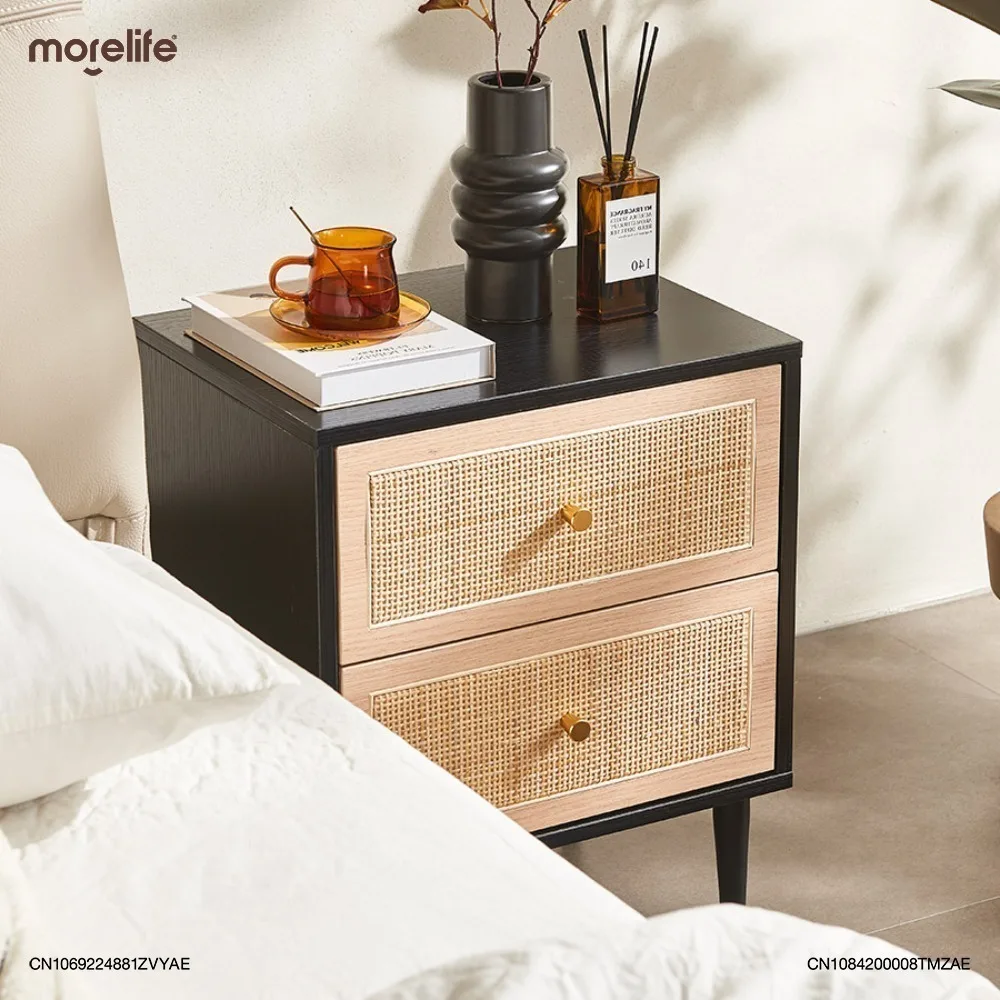 

Medieval Rattan Woven Nightstand Nordic Minimalist Modern Homestay Bedroom Storage Cabinet Bedside Table Home Furniture K01+