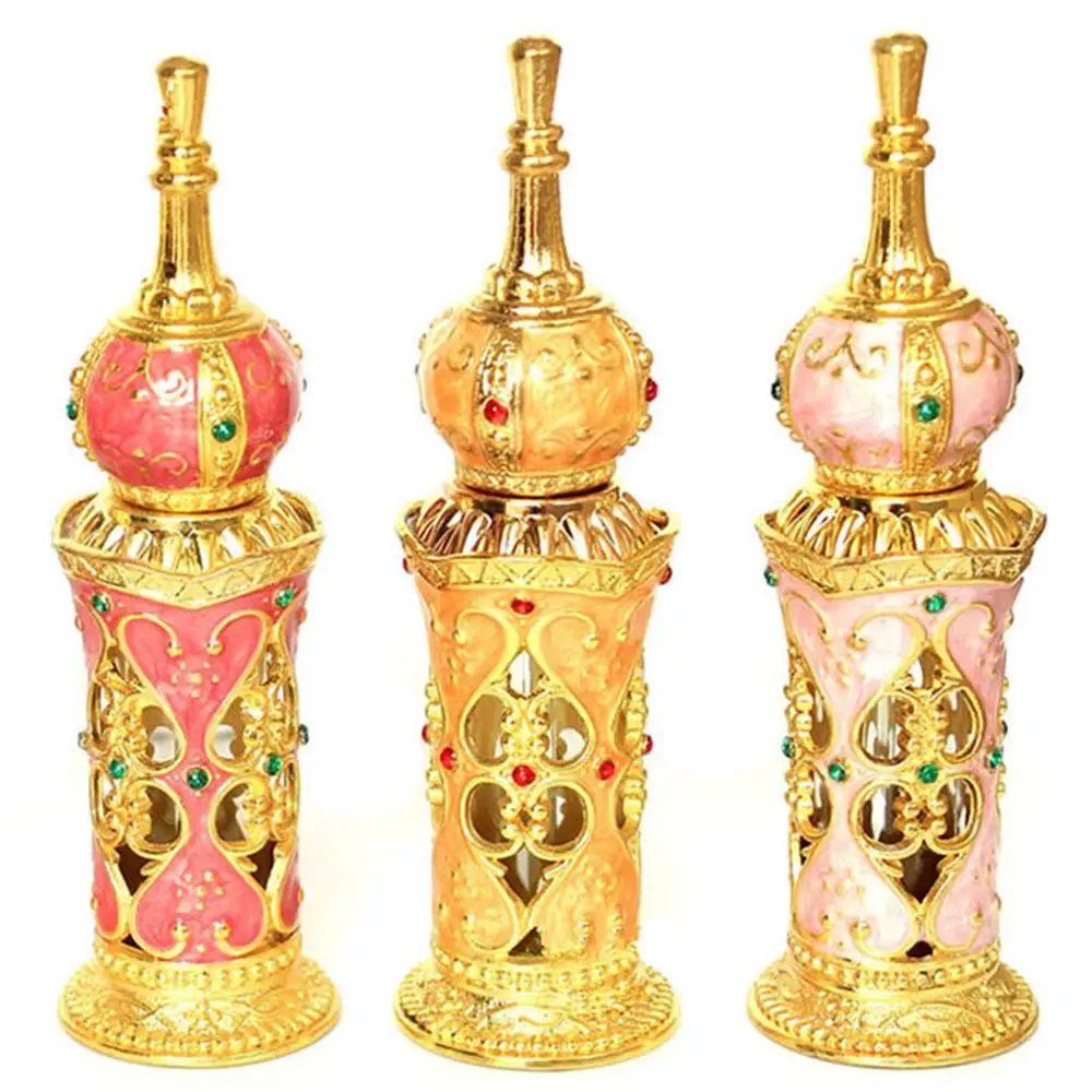 1PC 12mL Arabian Style Antiqued Metal Arabian Style Essential Oil Bottles RefillablePerfume Bottles Decoration Gifts