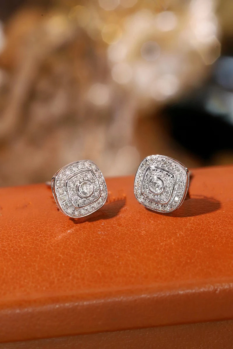KUGG 100% 18K White Gold Earrings Women 0.32carat Real Natural Diamond Stud Earrings Fashion Square Shape High Wedding Jewelry view 4