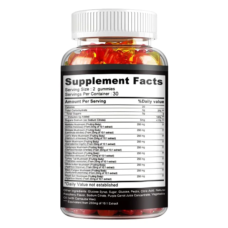 Mushroom Gummies - 10-Strain Mushroom Blend To Boost Brain Function, Focus, Energy, and Help Relieve Stress