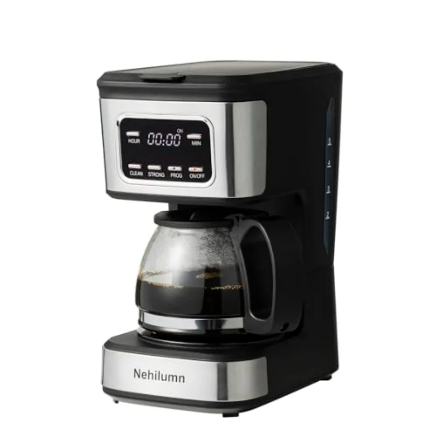 

5-Cup Programmable Coffee Maker - Reusable Filter, Clear Water Level Indicator, Auto Shut- Off, Black andStainless Steel Coffee