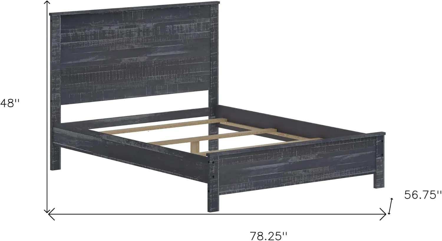 Full Double Bed Frame, madeira maciça cinza