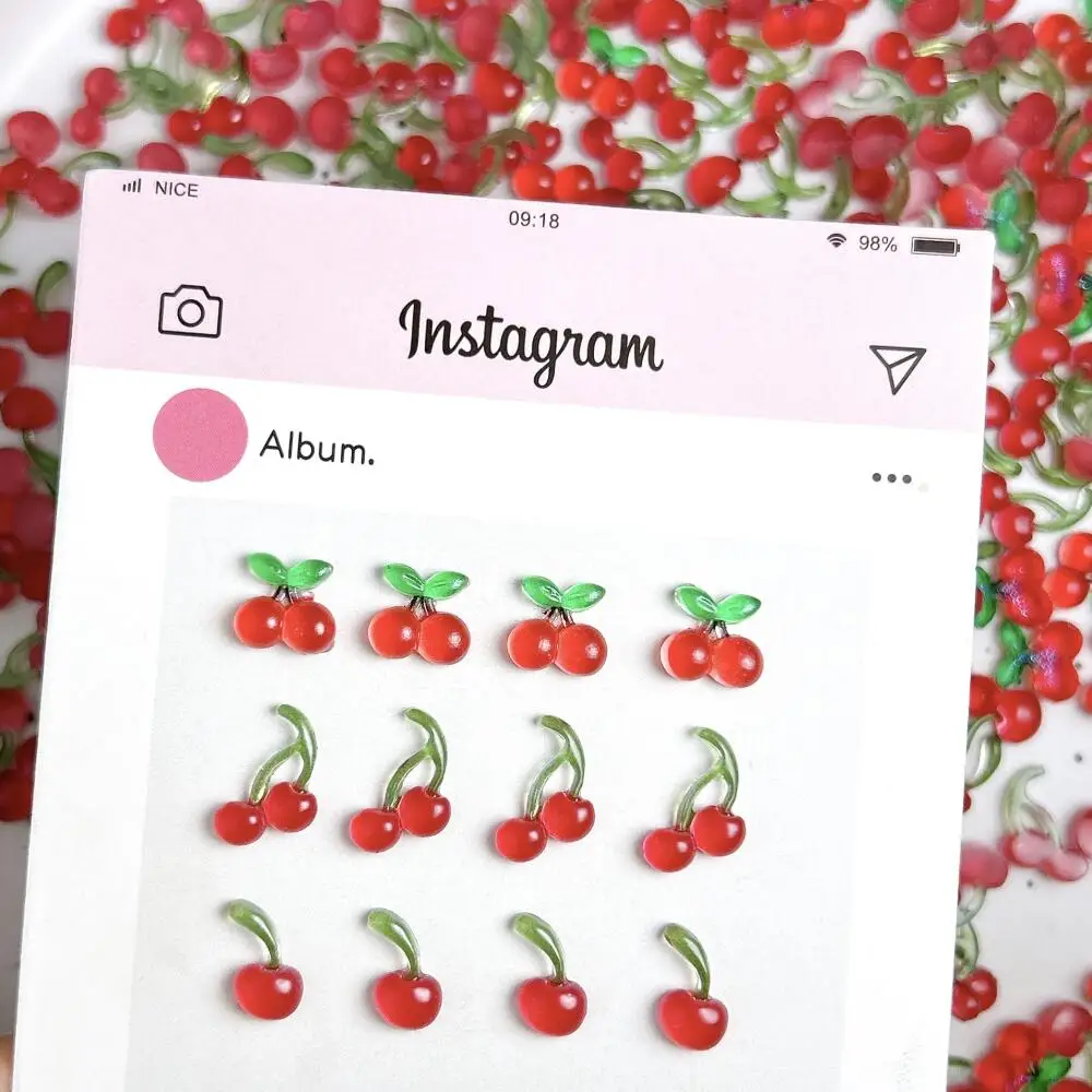 20PCS Luminous Single Cherry Resin Nail Charms Adorable Creative Double Cherry Nail Art Decorations for DIY Earrings Nails Parts