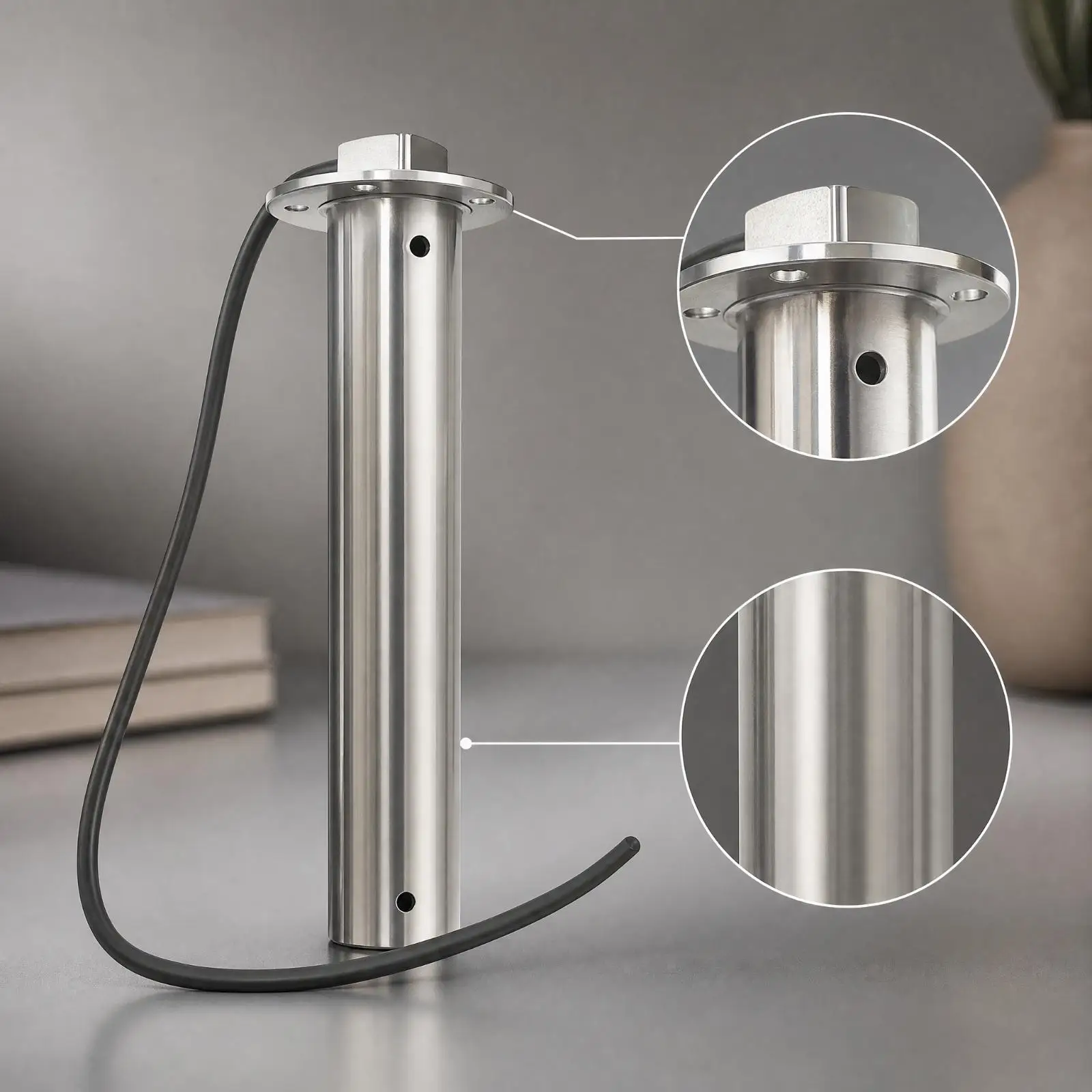 Water Tank Level Sensor Stainless Steel Cylindrical Probe with Mounting Flange for