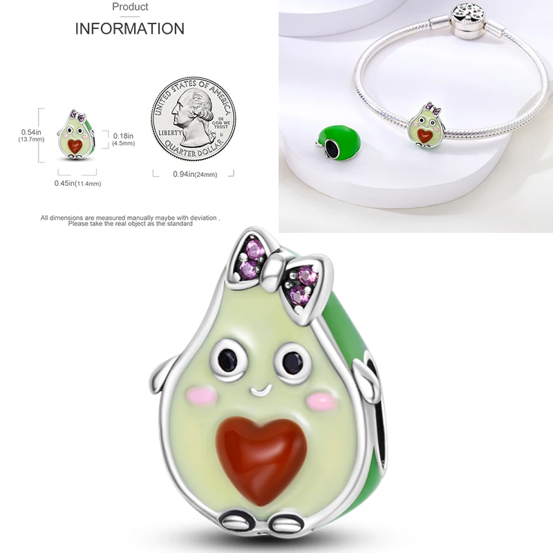 Frucht-Charm 925 Sterling Silber Erdbeere Kirsche Avocado Perlenanhänger Passend für Europäische Armbänder DIY Damenschmuck Geschenk 2026 – Detail 24
