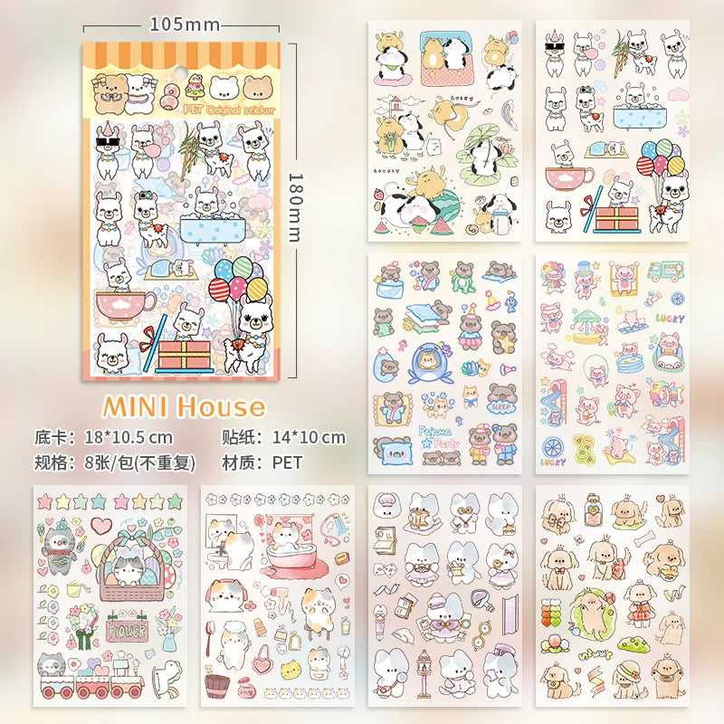 Cute Handbag Stickers Cartoon Children's PET Waterproof Decorative Water Cup Diary Stickers Ins Wind Handbag Stickers